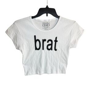 Charli XCX Official Brat White w/ Black Writing Baby Tee Cotton Crop Top XL